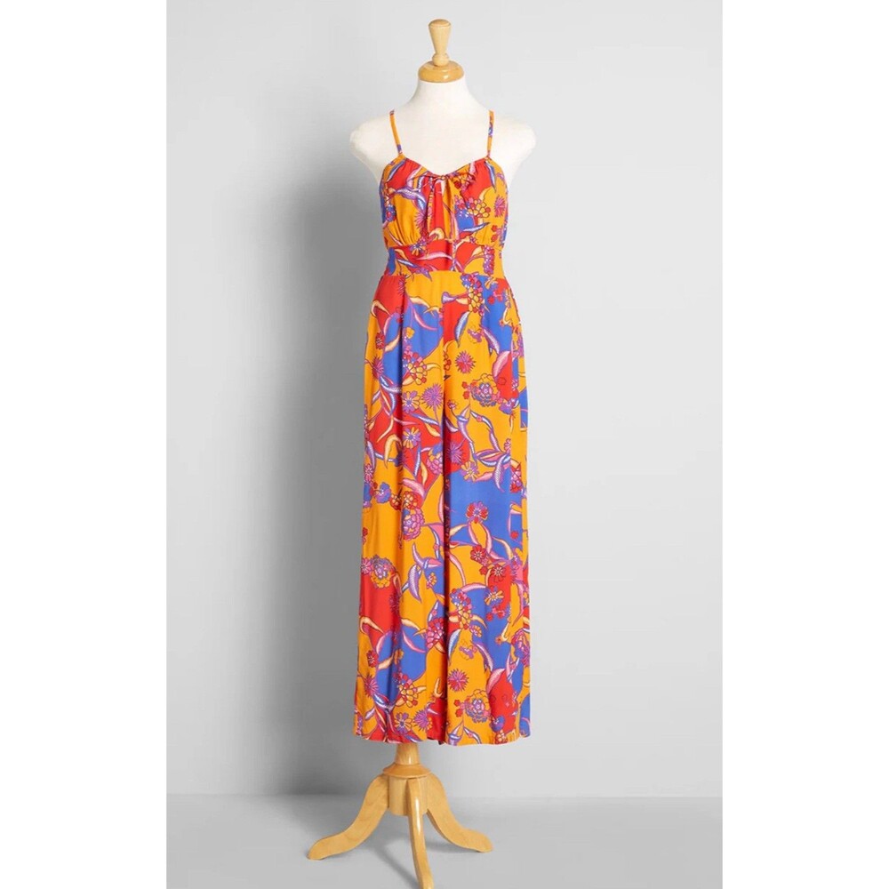 Modcloth Jumpsuit Wide Leg Women Orange For The Love Of Festival Vacay Size 12